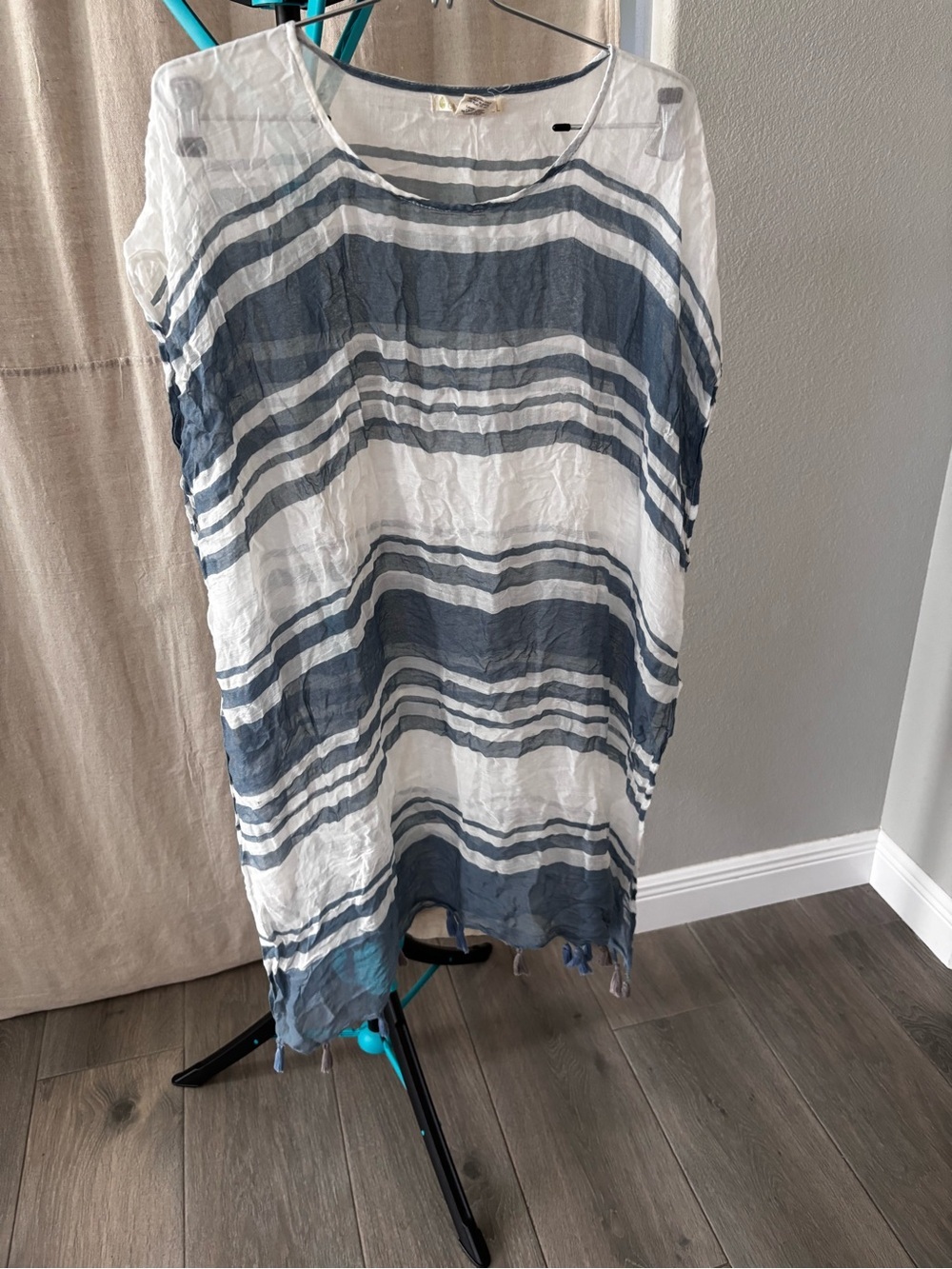 Quagga Striped White and Navy Women’s Swim Coverup